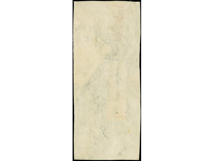 1871, 500 mon yellow green, earliest printing, a vertical pair, plate I, upper 500 mon with point rubbing, used in combinatio