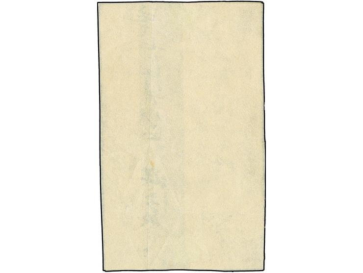1871, 100 mon blue, plate I, position 36, tied by large "Saikyo Kensazumi" to the reverse of a cover to Osaka.

Manuscript 
