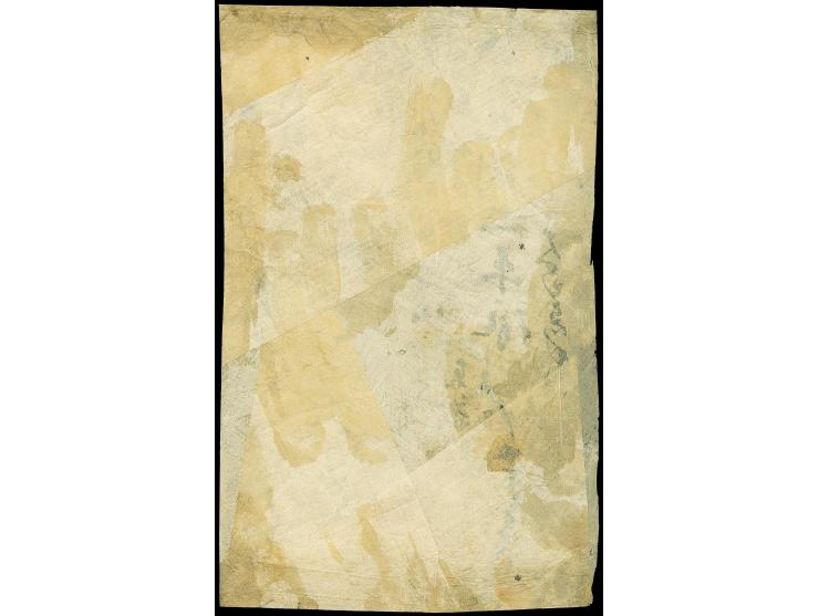 1871, 200 mon, plate II, a vertical pair, positions 1-9, cut into at left frame, tied by framed blue "Ken" to the reverse of 