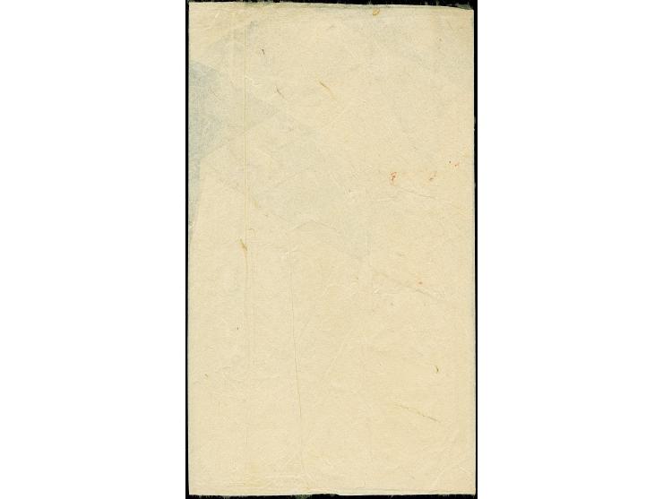 1871, 48 mon brown, plate I, a horizontal pair, positions 7-8, the latter with official pinhole at upper right, tied by two c