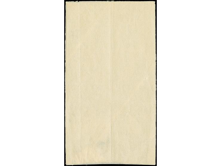 1872, 1/2 sen brown, plate II, earliest printing, a horizontal pair, tied by two strikes of framed non-standard "Ken" of Toky