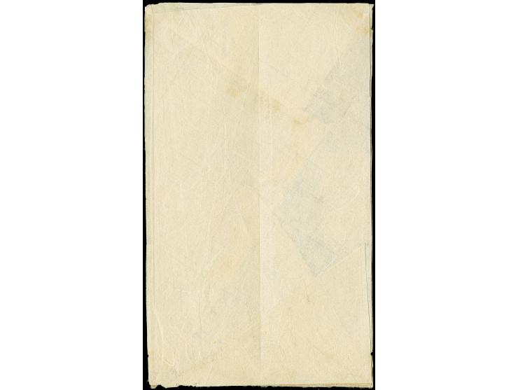 1872, 2 sen vermilion, a vertical pair, cancelled by red brush strokes as postage due on an overweight cover bearing Cherry B